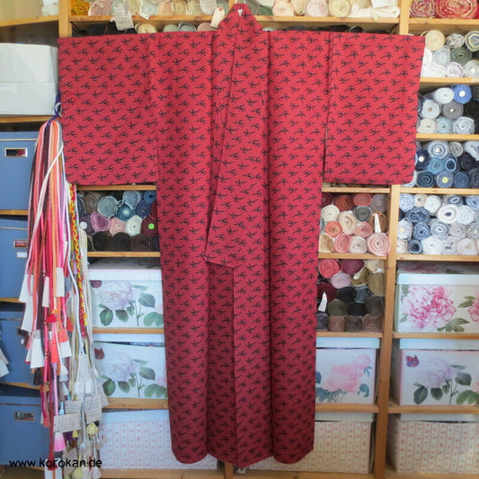 Tsumugi Seiden Komon Kimono Bambusdruck auf rot