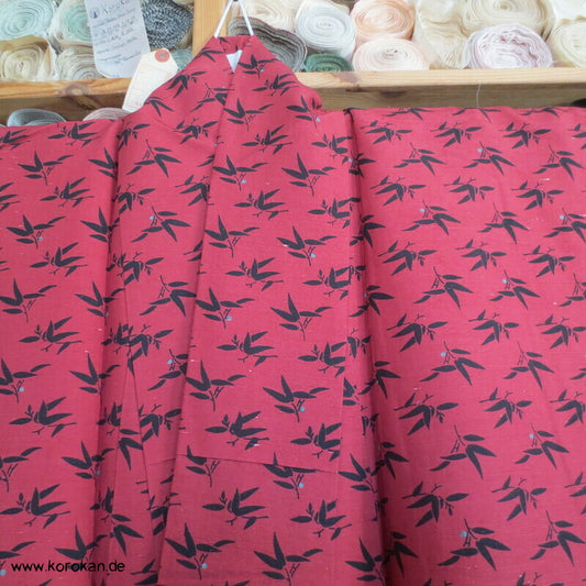 Tsumugi Seiden Komon Kimono Bambusdruck auf rot