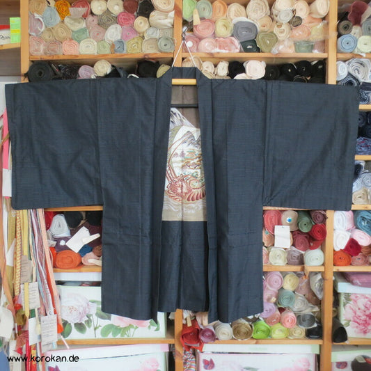 Fuji San, Ebikrabben Futter - Tsumugi Seiden Haori Kimono Jacke