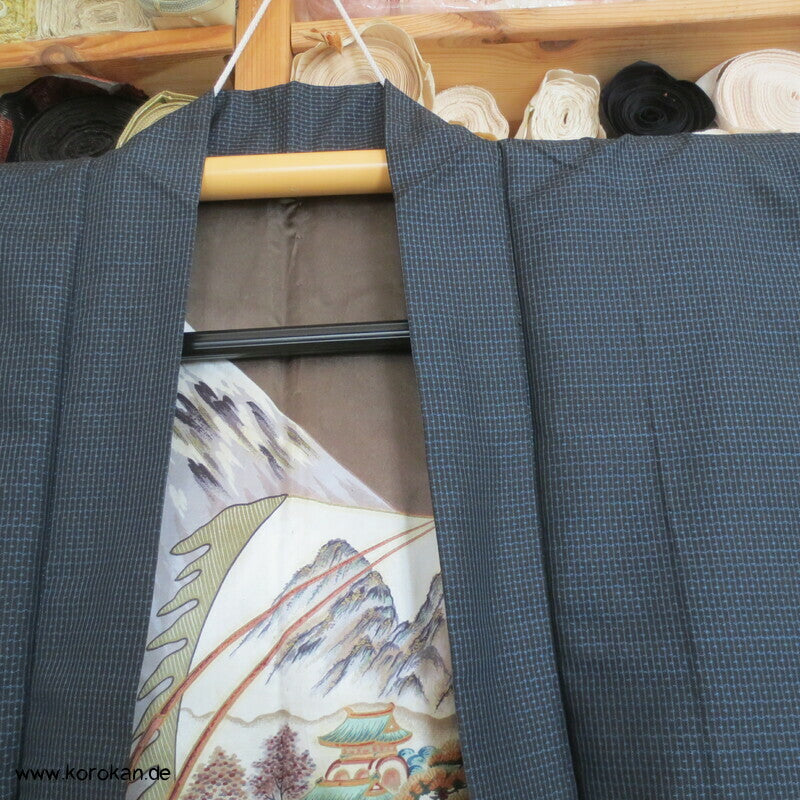 Fuji San, Ebikrabben Futter - Tsumugi Seiden Haori Kimono Jacke