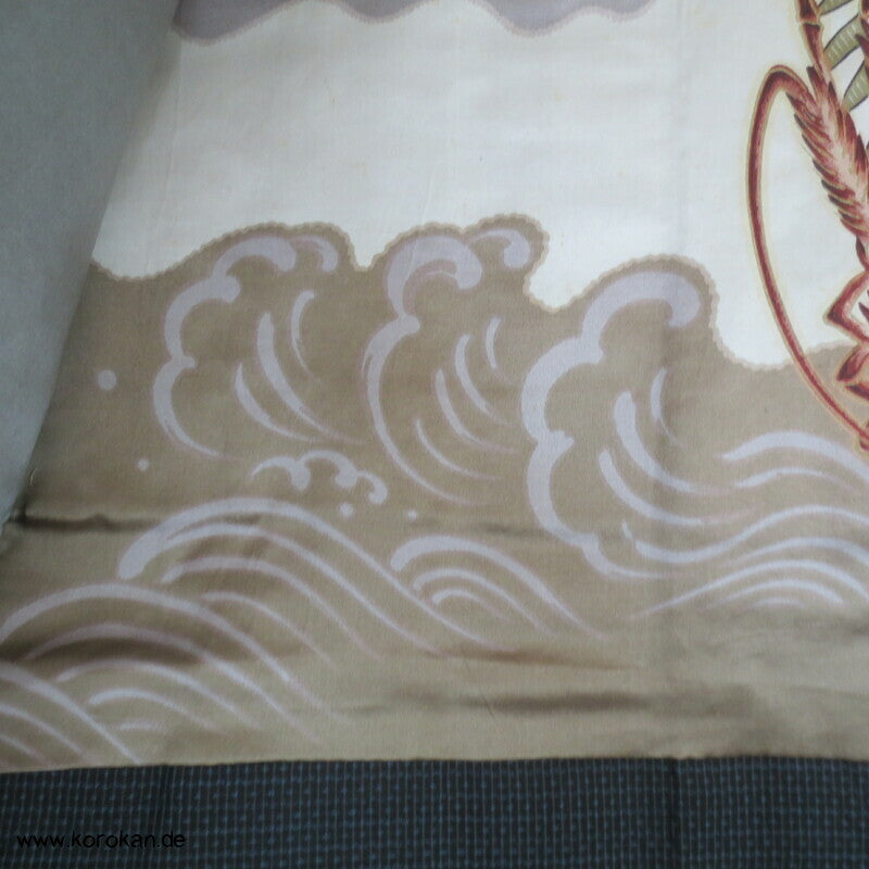Fuji San, Ebikrabben Futter - Tsumugi Seiden Haori Kimono Jacke