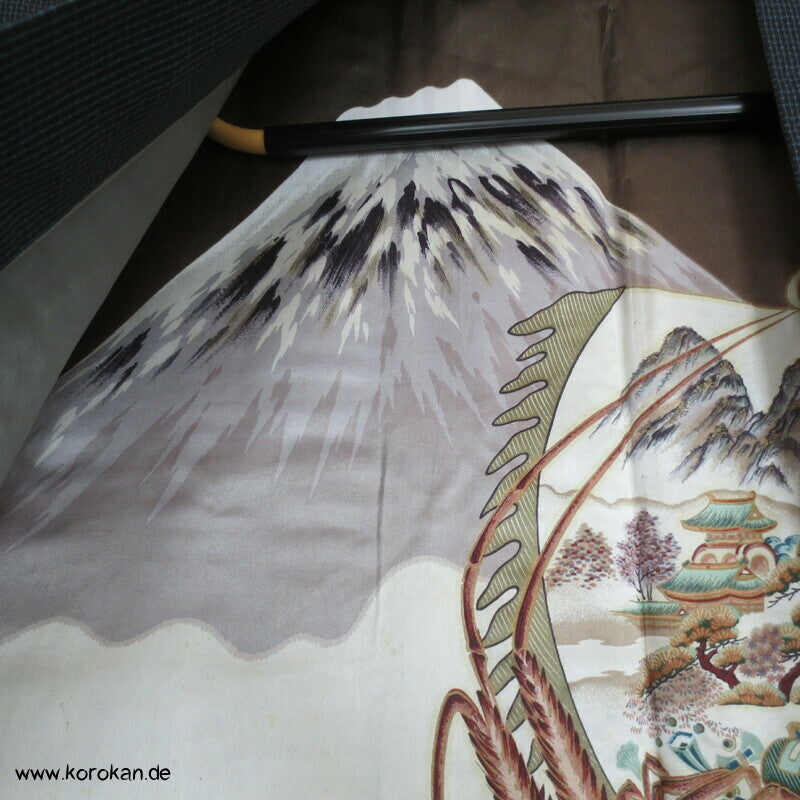 Fuji San, Ebikrabben Futter - Tsumugi Seiden Haori Kimono Jacke
