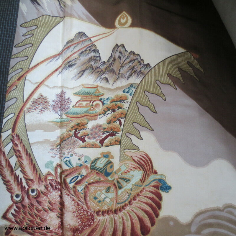 Fuji San, Ebikrabben Futter - Tsumugi Seiden Haori Kimono Jacke