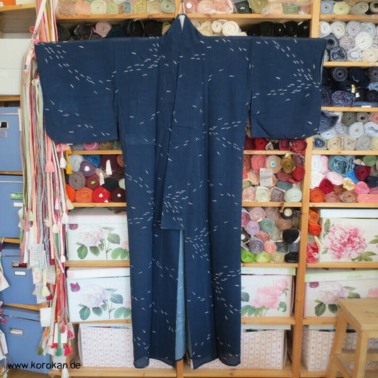 Fischschwärme marineblau Hitoe ungefütterter Rho Seiden Kimono