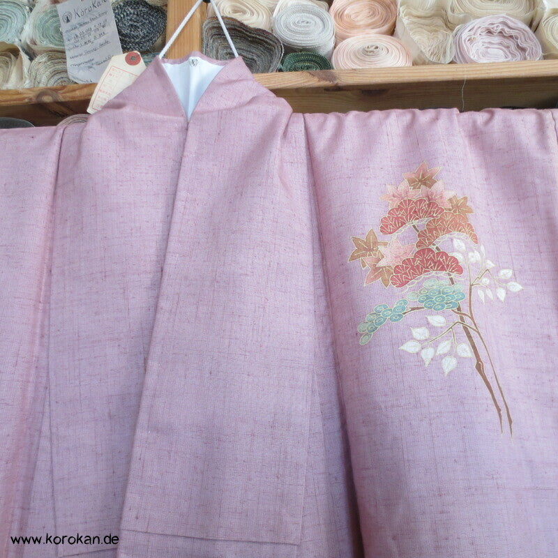 Tsumugi Seiden Tsukesage Kimono mit Baummotiven