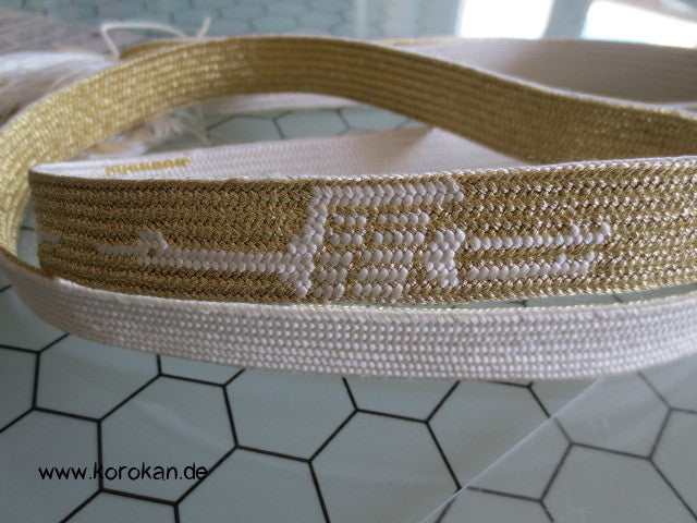 wechselseitig Weiß - Gold Obijime, Seide / Lurex