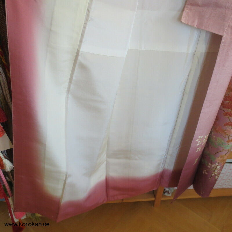 Tsumugi Seiden Tsukesage Kimono mit Baummotiven