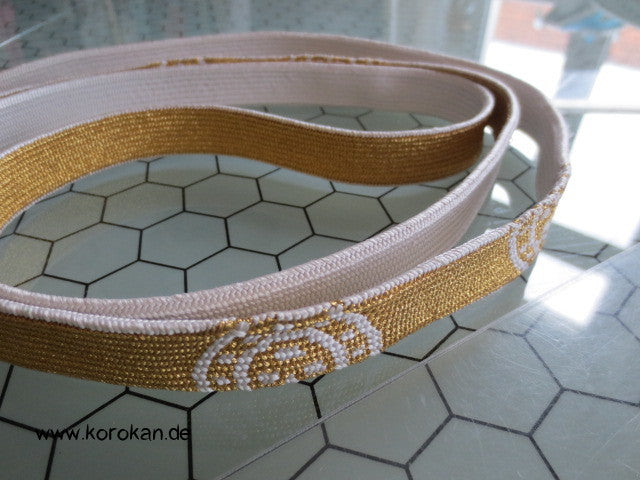 wechselseitig Weiß - Gold Obijime, Seide / Lurex