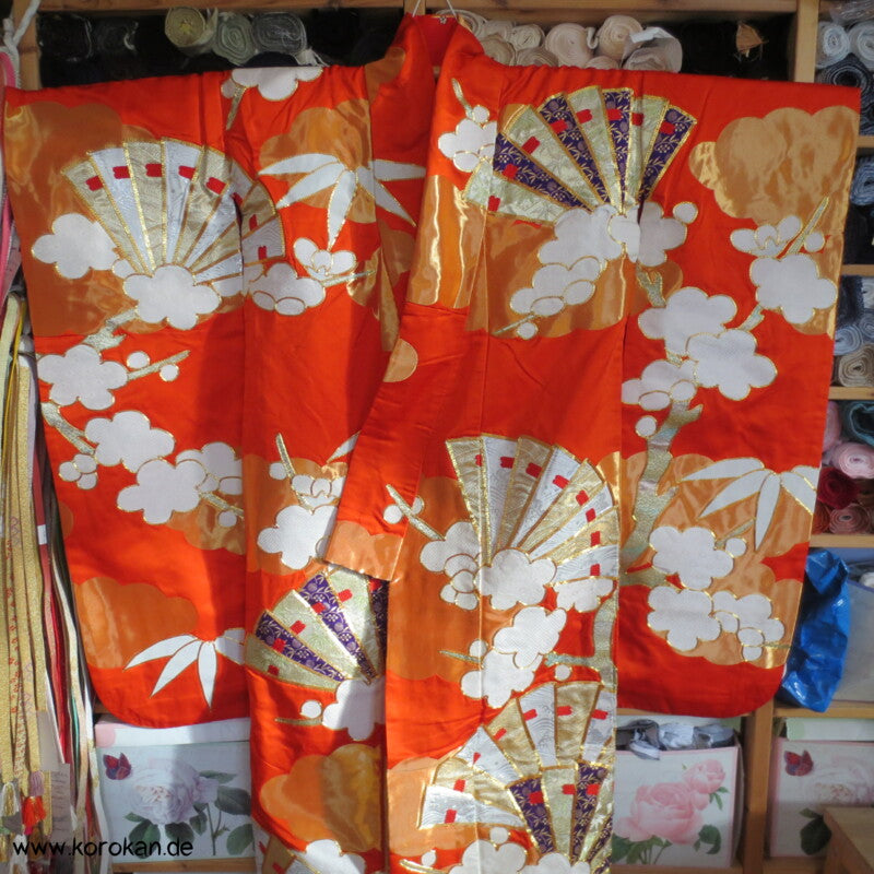 Brokatapplikationen, Fächer, Bambus Uchikake - Kimono Hochzeits Mantel