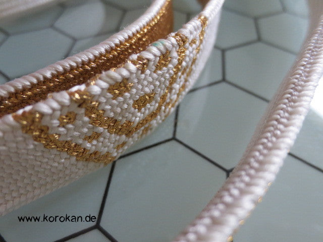 wechselseitig Weiß - Gold Obijime, Seide / Lurex