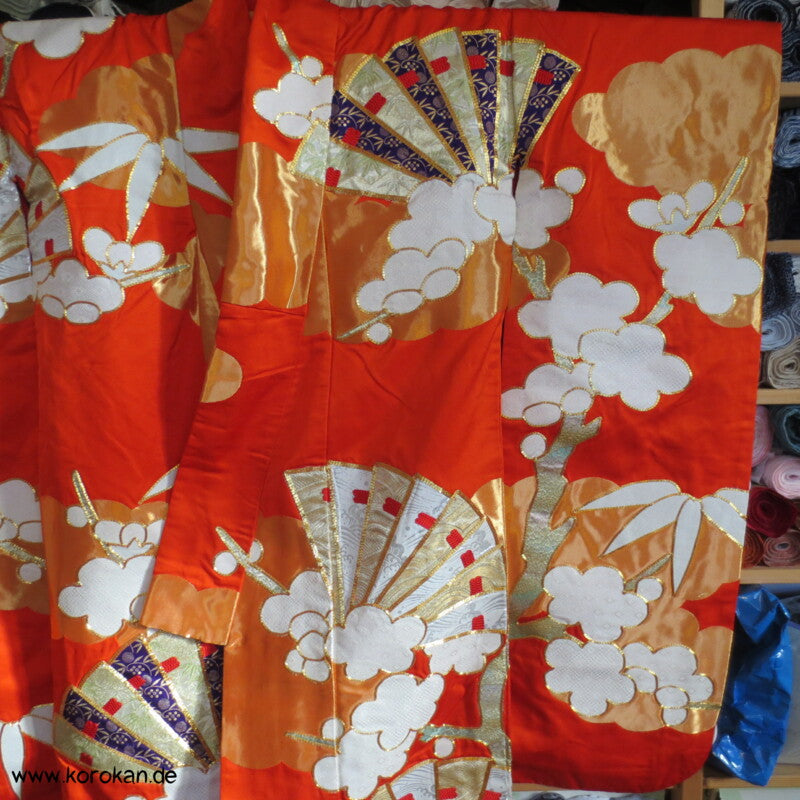 Brokatapplikationen, Fächer, Bambus Uchikake - Kimono Hochzeits Mantel