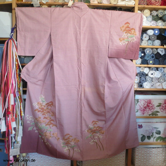 Tsumugi Seiden Tsukesage Kimono mit Baummotiven