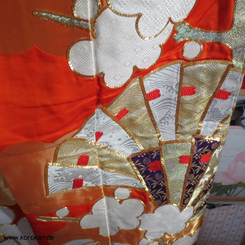 Brokatapplikationen, Fächer, Bambus Uchikake - Kimono Hochzeits Mantel
