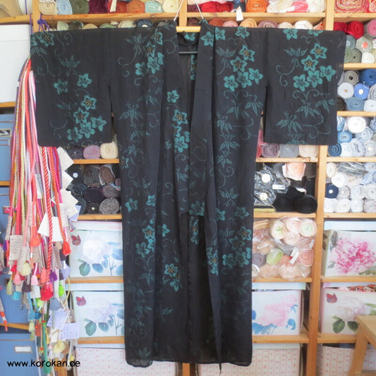halbtransparenter Sha Seiden Kimono Kikiyu Ballonblumen und Bambus