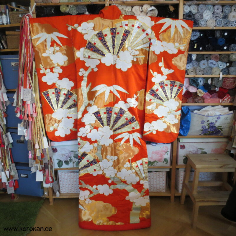 Brokatapplikationen, Fächer, Bambus Uchikake - Kimono Hochzeits Mantel