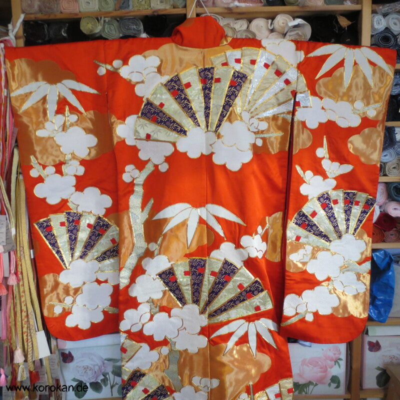 Brokatapplikationen, Fächer, Bambus Uchikake - Kimono Hochzeits Mantel