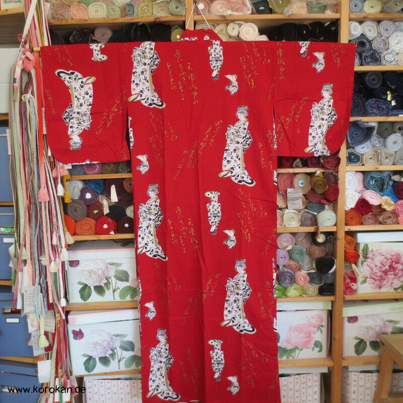 Geisha und Hiragana Yukata Kimono, reine Baumwolle
