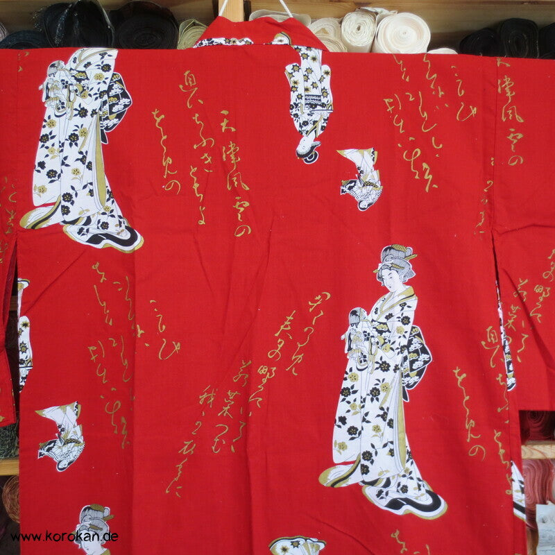 Geisha und Hiragana Yukata Kimono, reine Baumwolle
