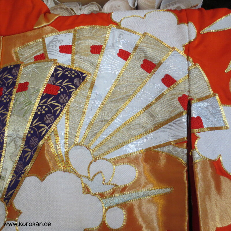 Brokatapplikationen, Fächer, Bambus Uchikake - Kimono Hochzeits Mantel