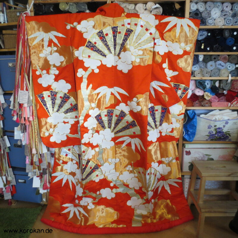 Brokatapplikationen, Fächer, Bambus Uchikake - Kimono Hochzeits Mantel