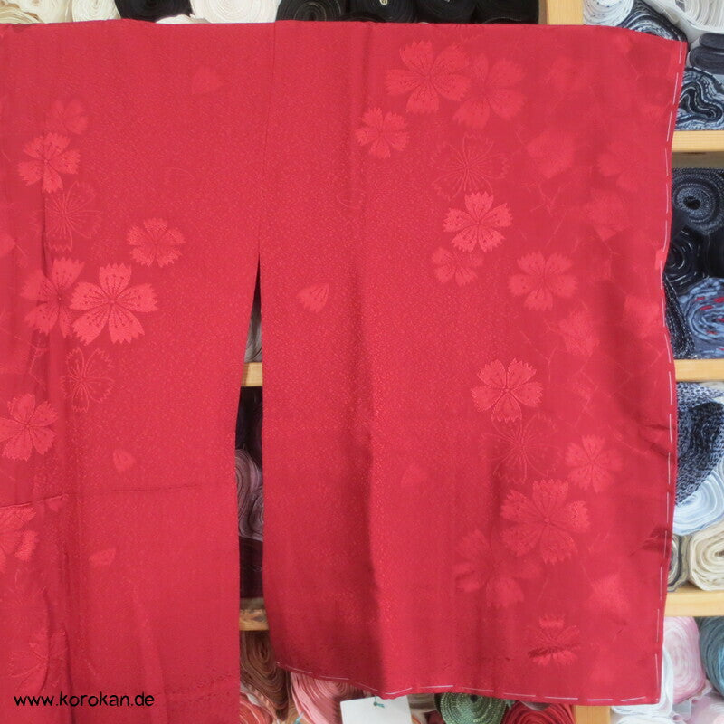 dunkelrote Blüten Rinzu Damast Seide Yamato Juban Unterkimono