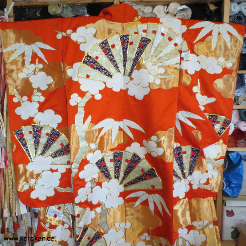 Brokatapplikationen, Fächer, Bambus Uchikake - Kimono Hochzeits Mantel