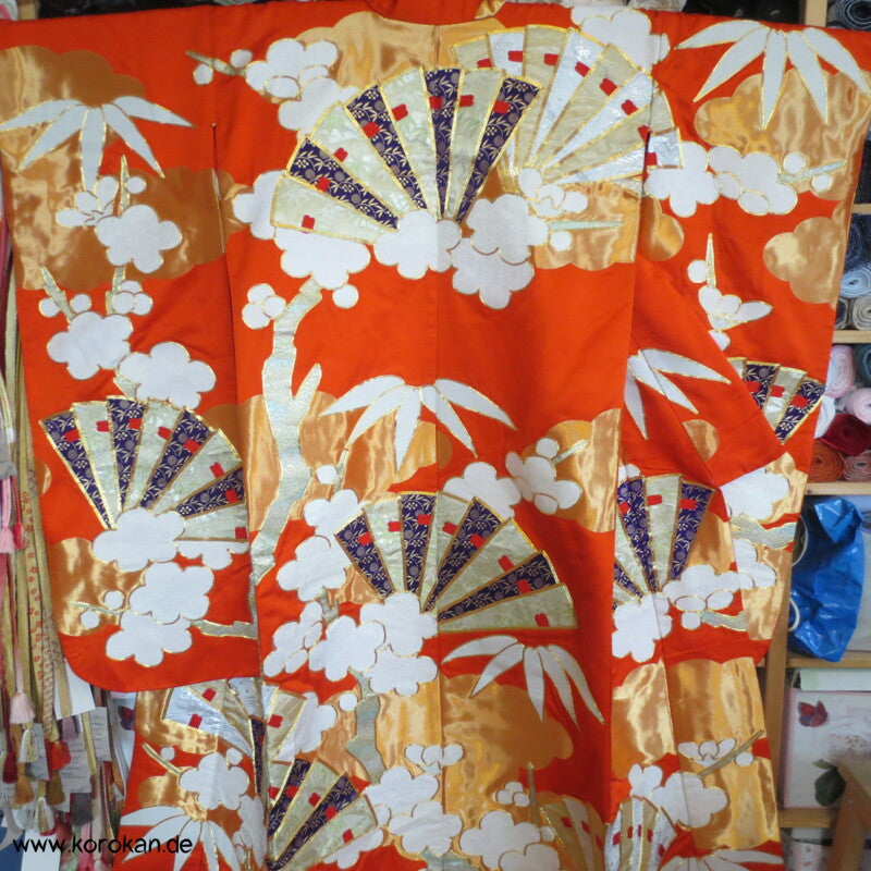 Brokatapplikationen, Fächer, Bambus Uchikake - Kimono Hochzeits Mantel