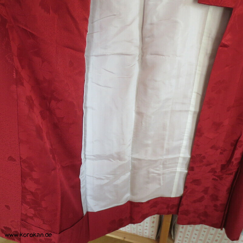 dunkelrote Blüten Rinzu Damast Seide Yamato Juban Unterkimono