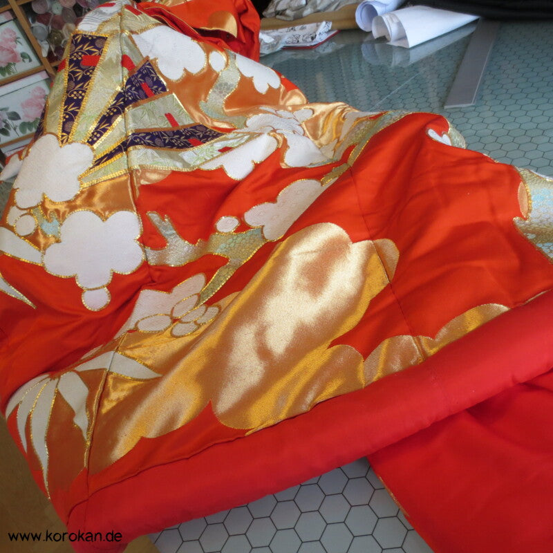 Brokatapplikationen, Fächer, Bambus Uchikake - Kimono Hochzeits Mantel