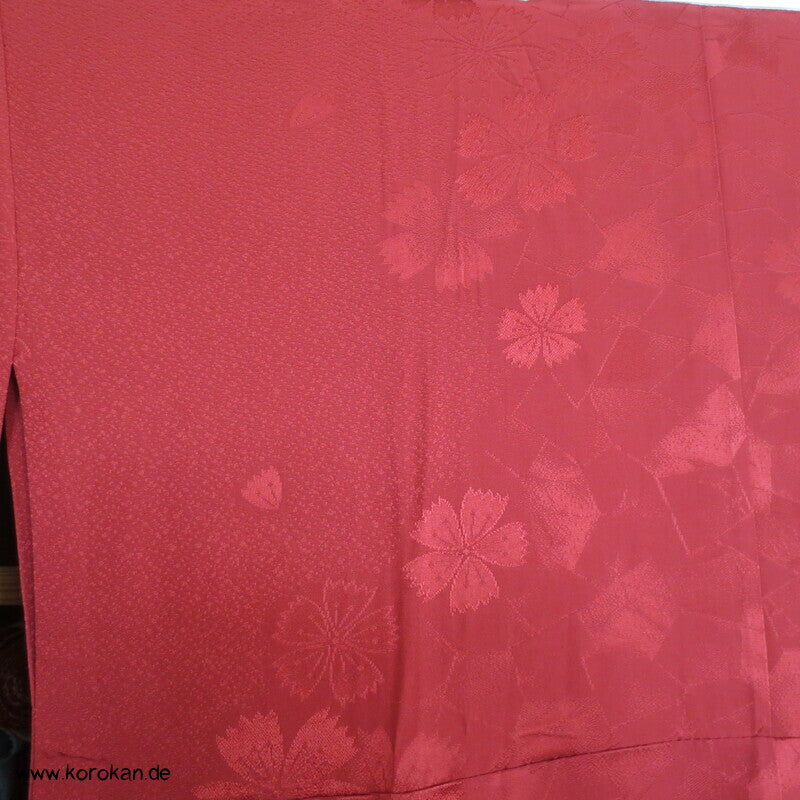 dunkelrote Blüten Rinzu Damast Seide Yamato Juban Unterkimono