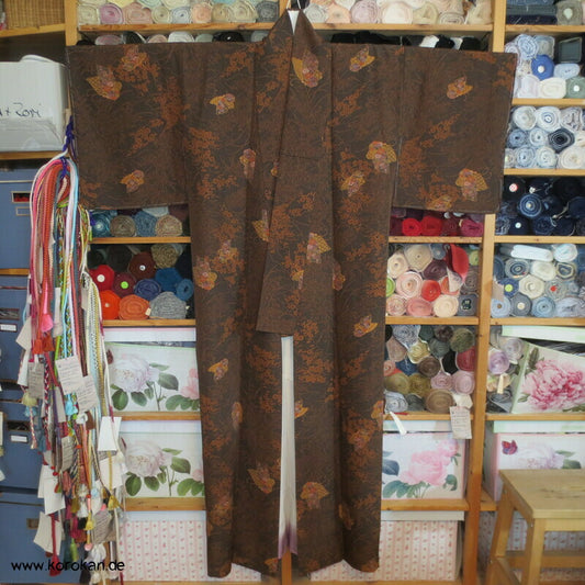 japanischer Komon Kimono schwerer Seiden Crepe Schmetterlinge