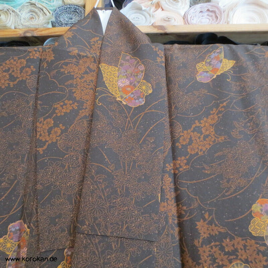 japanischer Komon Kimono schwerer Seiden Crepe Schmetterlinge