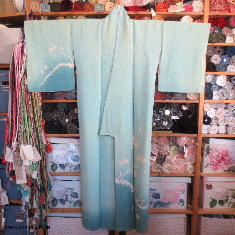 Tsukesage Seidencrepe Kimono Schneelandschaft mit Zweigen