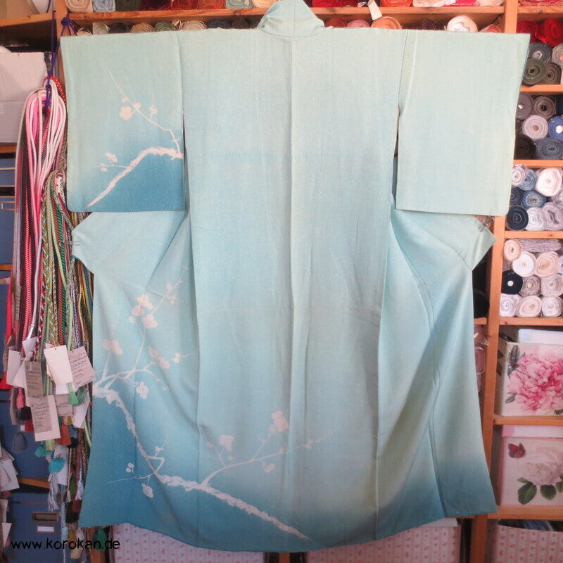 Tsukesage Seidencrepe Kimono Schneelandschaft mit Zweigen