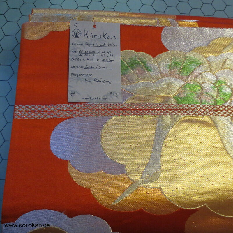Kraniche aufsteigend Seiden Brokat Fukuro Obi Kimonogürtel