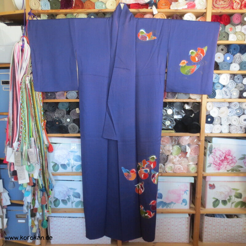 Mandarinenten Homongi Seidencrepesatin Japan Kimono