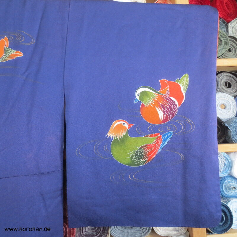 Mandarinenten Homongi Seidencrepesatin Japan Kimono