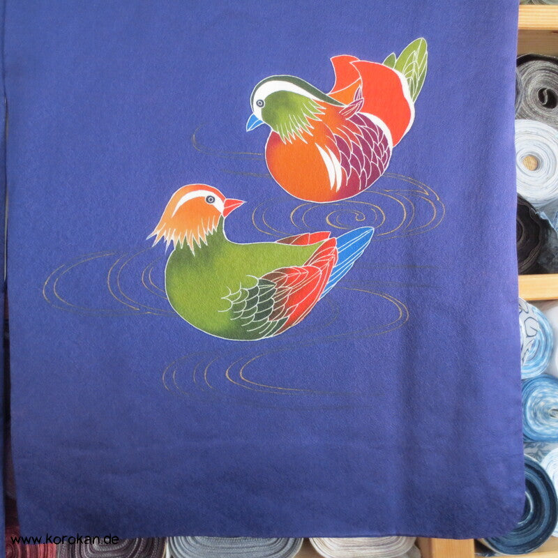 Mandarinenten Homongi Seidencrepesatin Japan Kimono