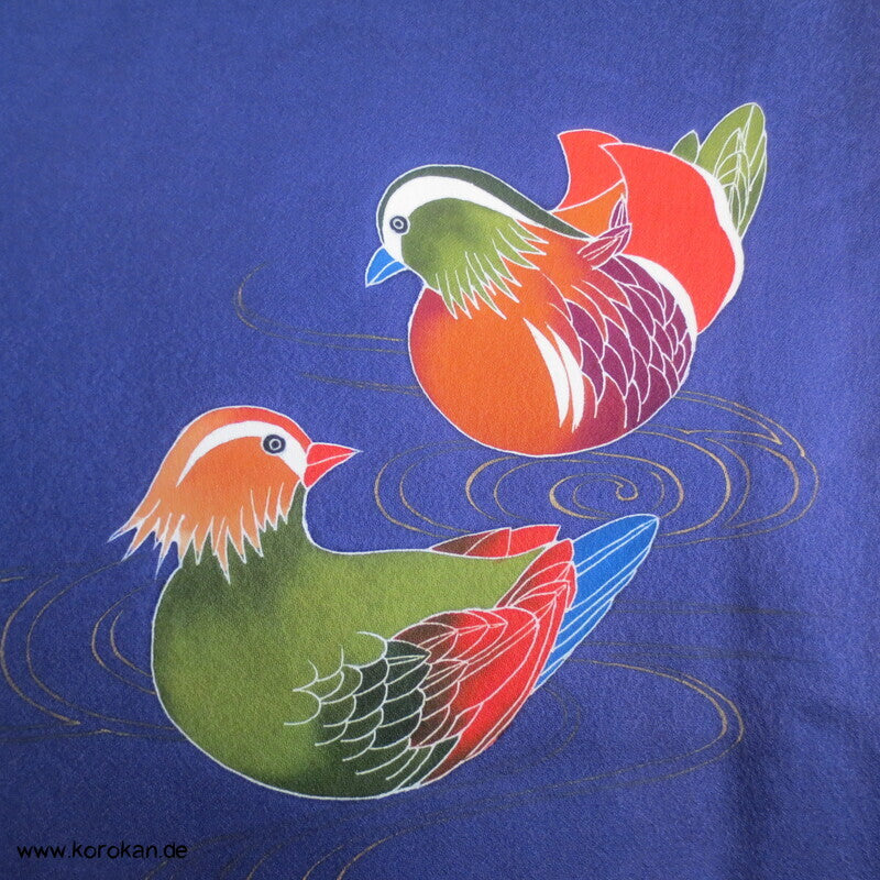 Mandarinenten Homongi Seidencrepesatin Japan Kimono