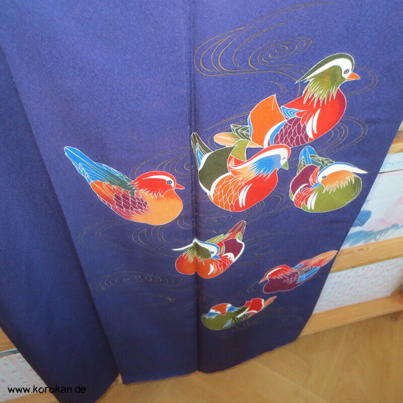Mandarinenten Homongi Seidencrepesatin Japan Kimono
