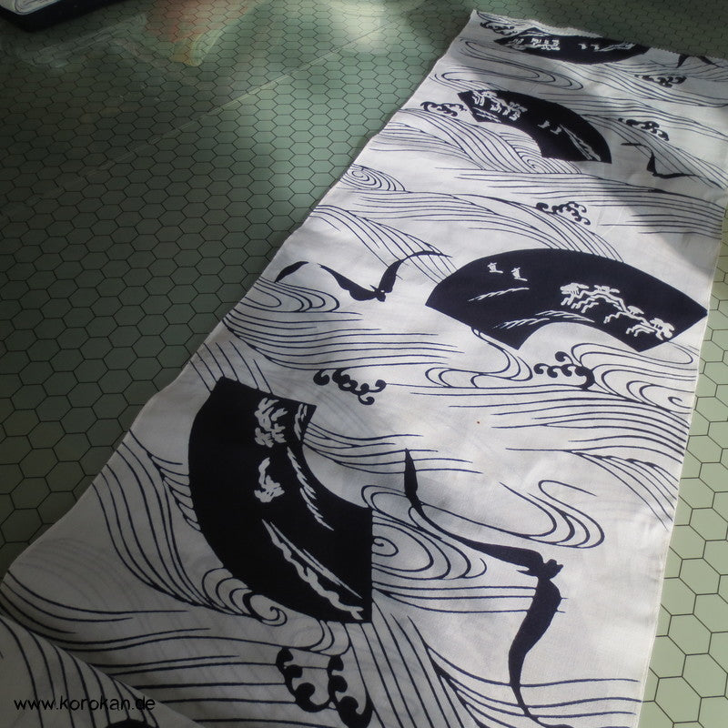 Fächer und Wellen Yukata Kimono Baumwoll Stoff