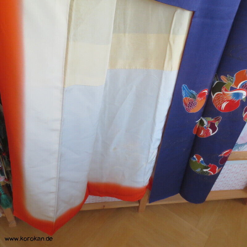 Mandarinenten Homongi Seidencrepesatin Japan Kimono