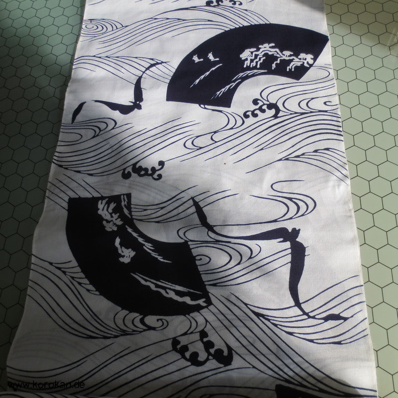 Fächer und Wellen Yukata Kimono Baumwoll Stoff