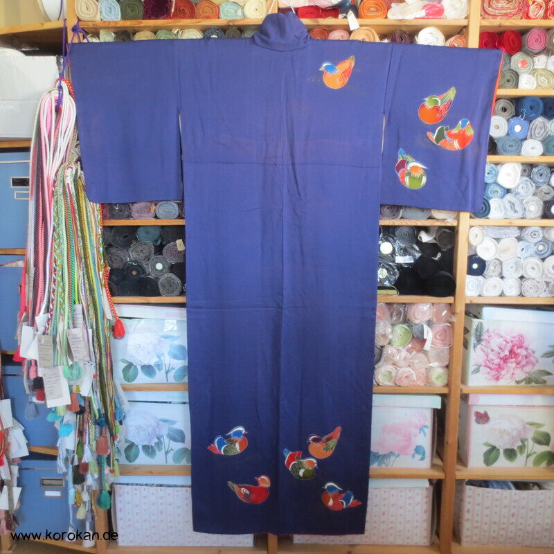 Mandarinenten Homongi Seidencrepesatin Japan Kimono