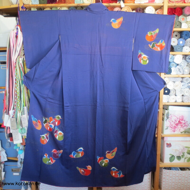 Mandarinenten Homongi Seidencrepesatin Japan Kimono