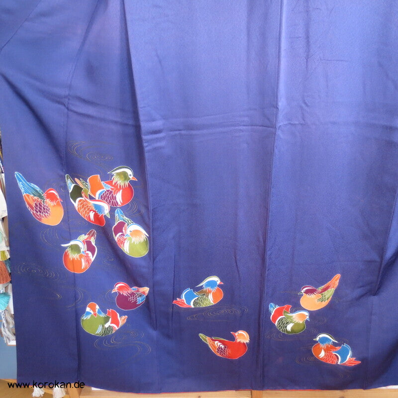 Mandarinenten Homongi Seidencrepesatin Japan Kimono