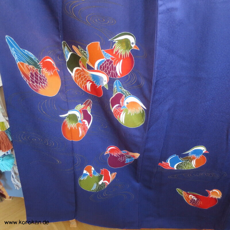Mandarinenten Homongi Seidencrepesatin Japan Kimono