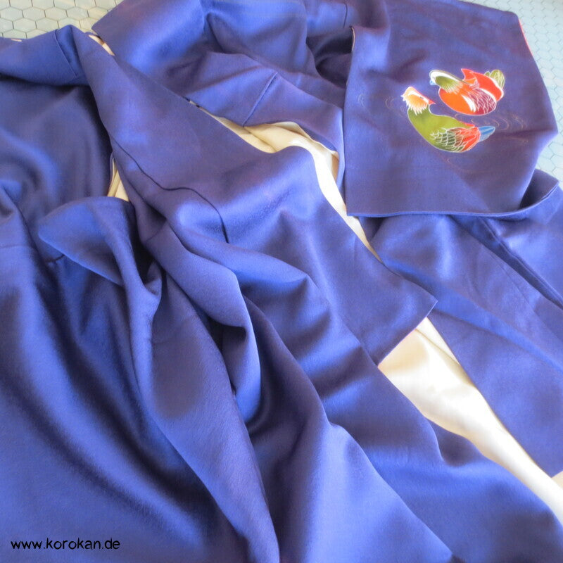 Mandarinenten Homongi Seidencrepesatin Japan Kimono