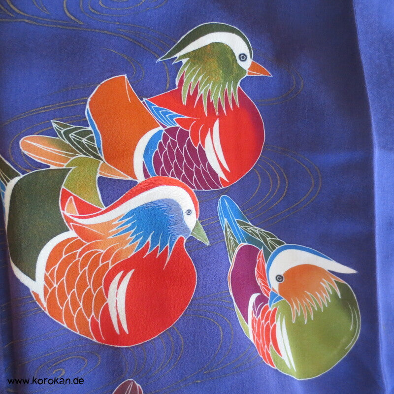 Mandarinenten Homongi Seidencrepesatin Japan Kimono