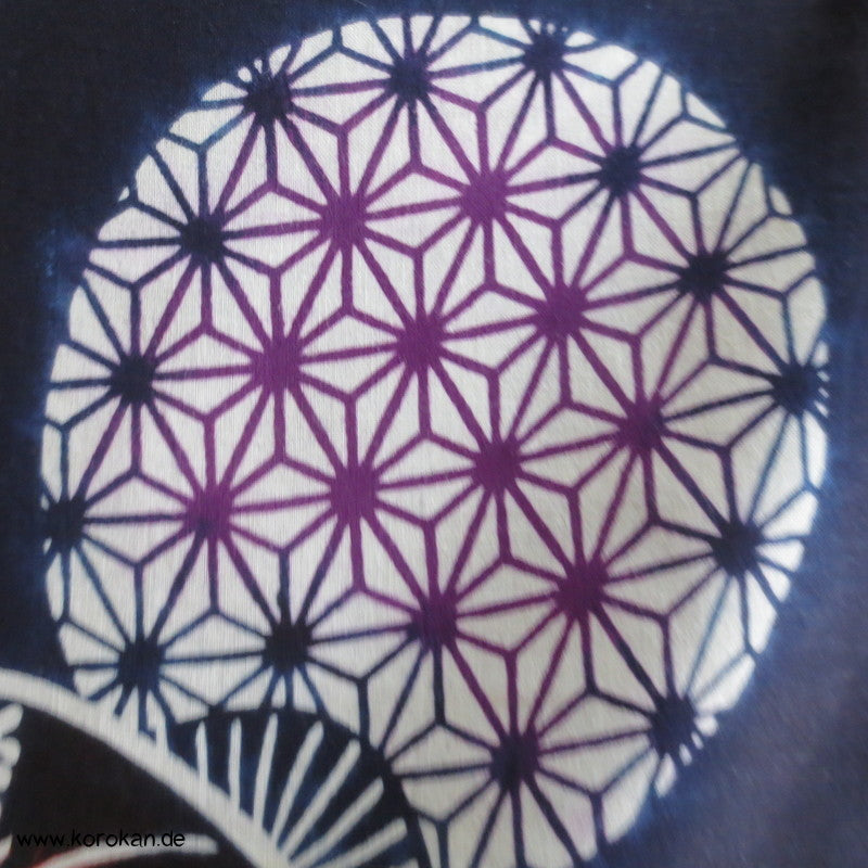 runde bunte Fächer auf dunkelblau Yukata Kimono Baumwoll Stoff